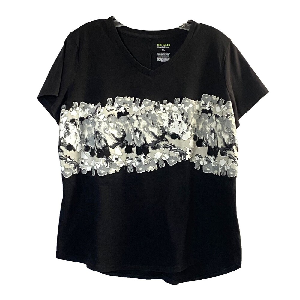 Tek Gear Swirled Paint Print T Shirt Womens Size XL Multicolor Floral Small Flaw